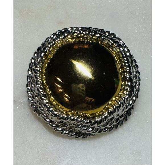 Vintage Modern Mixed Metal Abstract Round Two Tone Brooch Pin - Picture 1 of 4